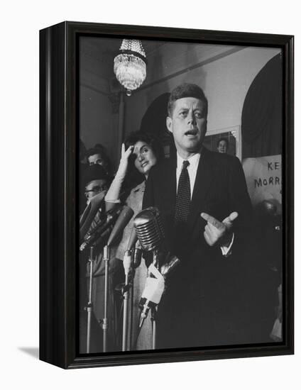 Sen. John F. Kennedy and His Wife Speaking-Ed Clark-Framed Premier Image Canvas