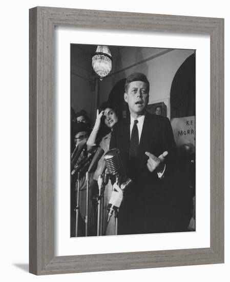 Sen. John F. Kennedy and His Wife Speaking-Ed Clark-Framed Photographic Print