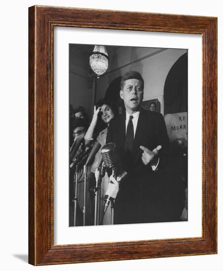 Sen. John F. Kennedy and His Wife Speaking-Ed Clark-Framed Photographic Print