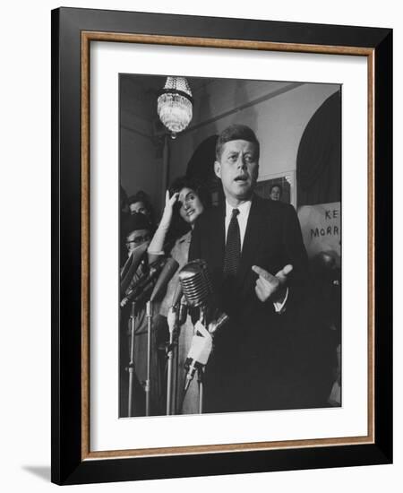 Sen. John F. Kennedy and His Wife Speaking-Ed Clark-Framed Photographic Print