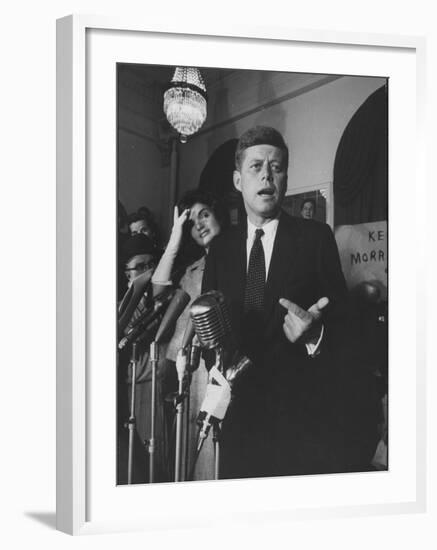 Sen. John F. Kennedy and His Wife Speaking-Ed Clark-Framed Photographic Print