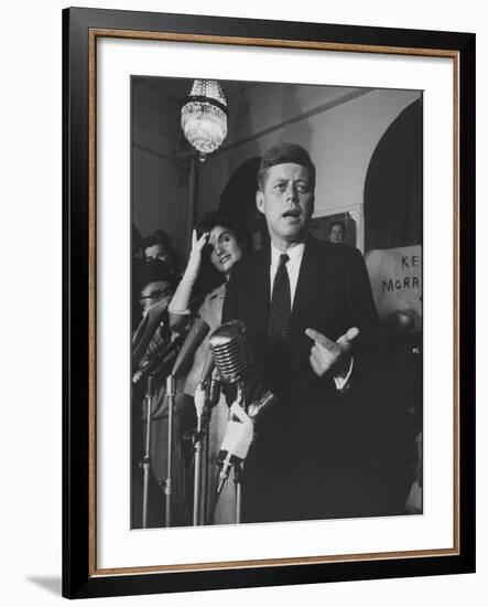 Sen. John F. Kennedy and His Wife Speaking-Ed Clark-Framed Photographic Print