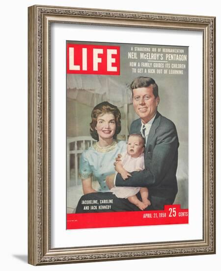 Sen. John F. Kennedy and Wife Jacqueline Showing off Newborn Caroline Kennedy, April 21, 1958-Nina Leen-Framed Photographic Print