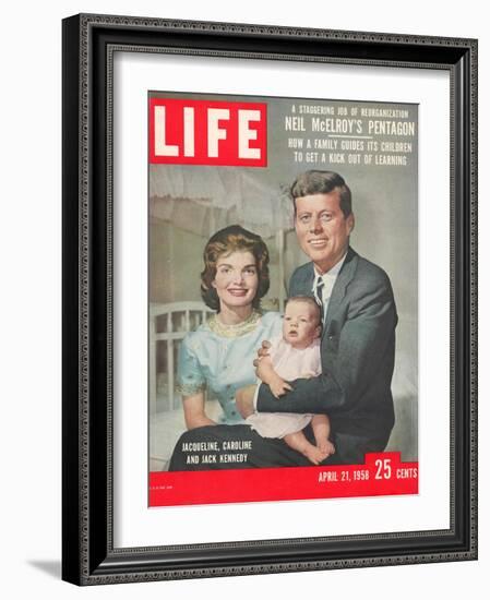 Sen. John F. Kennedy and Wife Jacqueline Showing off Newborn Caroline Kennedy, April 21, 1958-Nina Leen-Framed Photographic Print