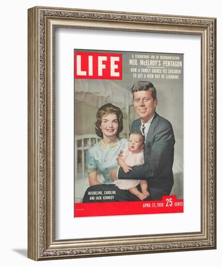 Sen. John F. Kennedy and Wife Jacqueline Showing off Newborn Caroline Kennedy, April 21, 1958-Nina Leen-Framed Photographic Print