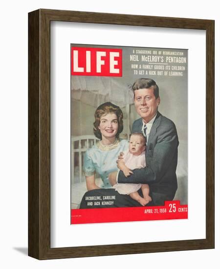 Sen. John F. Kennedy and Wife Jacqueline Showing off Newborn Caroline Kennedy, April 21, 1958-Nina Leen-Framed Photographic Print