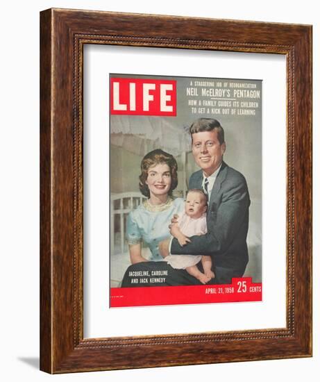 Sen. John F. Kennedy and Wife Jacqueline Showing off Newborn Caroline Kennedy, April 21, 1958-Nina Leen-Framed Photographic Print