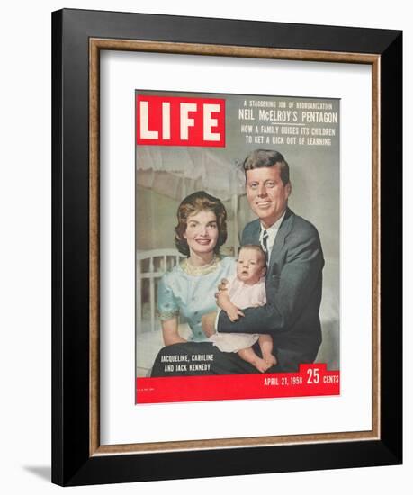 Sen. John F. Kennedy and Wife Jacqueline Showing off Newborn Caroline Kennedy, April 21, 1958-Nina Leen-Framed Photographic Print