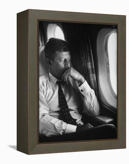 Sen. John F. Kennedy on His Private Plane During His Presidential Campaign-null-Framed Premier Image Canvas