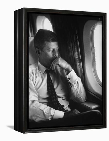Sen. John F. Kennedy on His Private Plane During His Presidential Campaign-null-Framed Premier Image Canvas