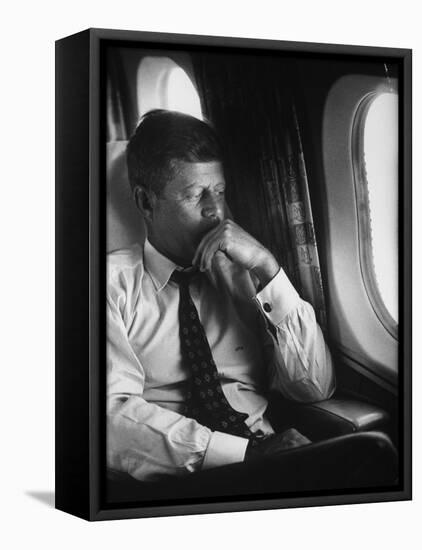 Sen. John F. Kennedy on His Private Plane During His Presidential Campaign-null-Framed Premier Image Canvas