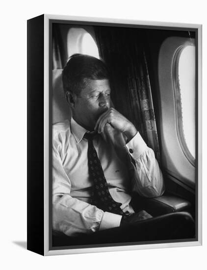 Sen. John F. Kennedy on His Private Plane During His Presidential Campaign-null-Framed Premier Image Canvas