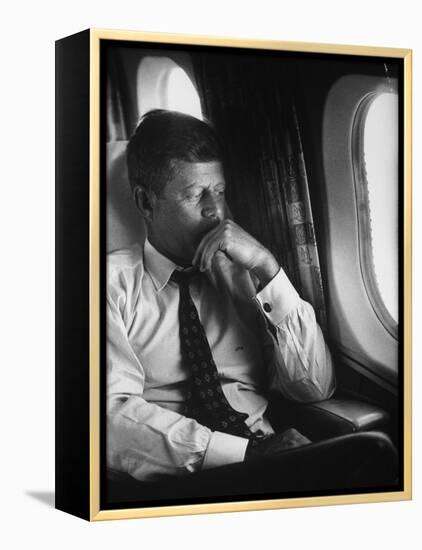 Sen. John F. Kennedy on His Private Plane During His Presidential Campaign-null-Framed Premier Image Canvas