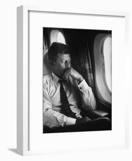 Sen. John F. Kennedy on His Private Plane During His Presidential Campaign-null-Framed Premium Photographic Print