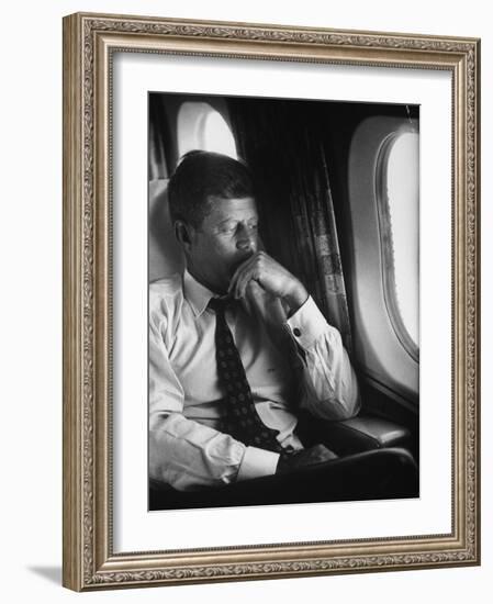 Sen. John F. Kennedy on His Private Plane During His Presidential Campaign-null-Framed Photographic Print