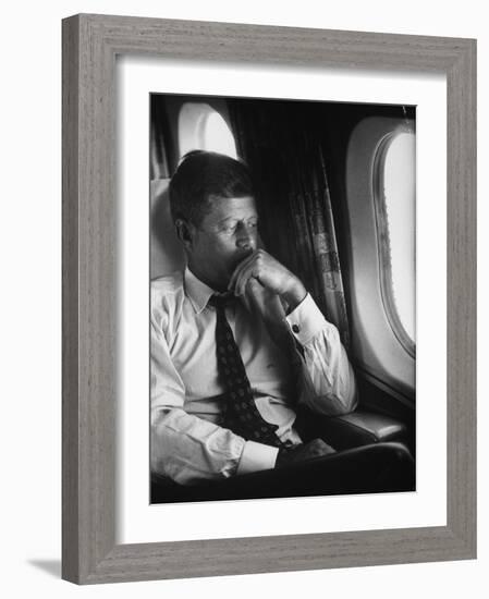 Sen. John F. Kennedy on His Private Plane During His Presidential Campaign-null-Framed Photographic Print