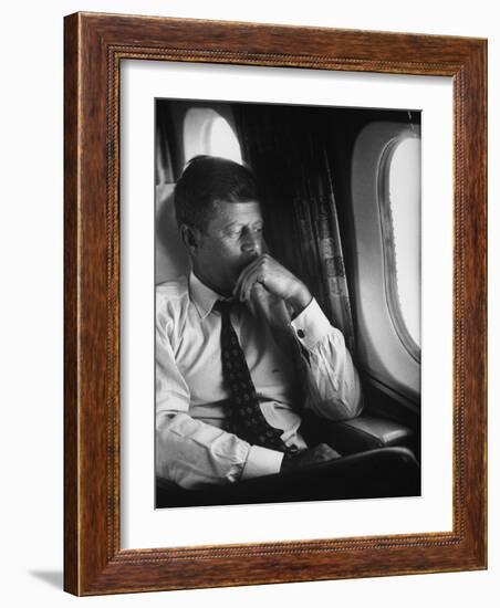 Sen. John F. Kennedy on His Private Plane During His Presidential Campaign-null-Framed Photographic Print