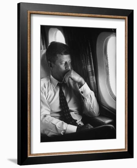 Sen. John F. Kennedy on His Private Plane During His Presidential Campaign-null-Framed Photographic Print