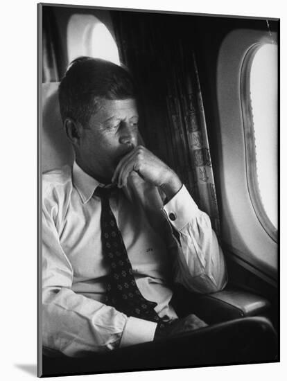 Sen. John F. Kennedy on His Private Plane During His Presidential Campaign-null-Mounted Photographic Print