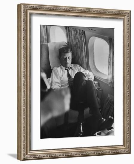 Sen. John F. Kennedy on His Private Plane During His Presidential Campaign-null-Framed Photographic Print