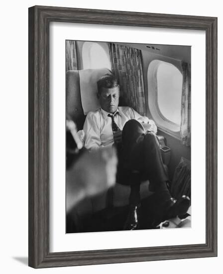 Sen. John F. Kennedy on His Private Plane During His Presidential Campaign-null-Framed Photographic Print