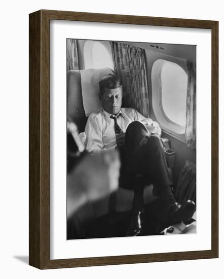 Sen. John F. Kennedy on His Private Plane During His Presidential Campaign-null-Framed Photographic Print