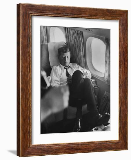 Sen. John F. Kennedy on His Private Plane During His Presidential Campaign-null-Framed Photographic Print