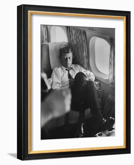 Sen. John F. Kennedy on His Private Plane During His Presidential Campaign-null-Framed Photographic Print