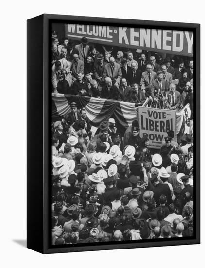 Sen. John F. Kennedy Speaking at Rally for His Presidential Campaign-null-Framed Premier Image Canvas