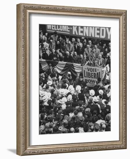 Sen. John F. Kennedy Speaking at Rally for His Presidential Campaign-null-Framed Photographic Print