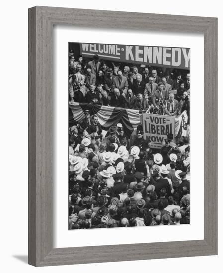 Sen. John F. Kennedy Speaking at Rally for His Presidential Campaign-null-Framed Photographic Print