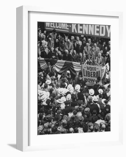 Sen. John F. Kennedy Speaking at Rally for His Presidential Campaign-null-Framed Photographic Print