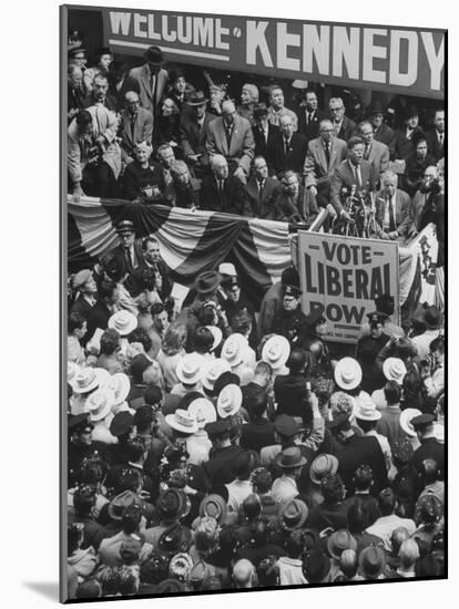 Sen. John F. Kennedy Speaking at Rally for His Presidential Campaign-null-Mounted Photographic Print