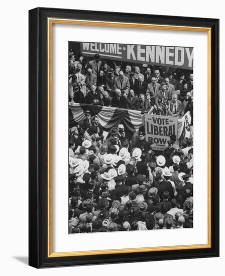 Sen. John F. Kennedy Speaking at Rally for His Presidential Campaign-null-Framed Photographic Print