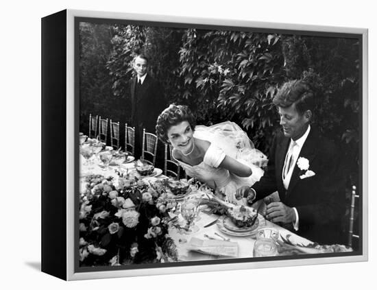 Sen. John Kennedy and His Bride Jacqueline in Their Wedding Attire-Lisa Larsen-Framed Premier Image Canvas