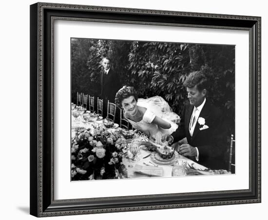 Sen. John Kennedy and His Bride Jacqueline in Their Wedding Attire-Lisa Larsen-Framed Photographic Print