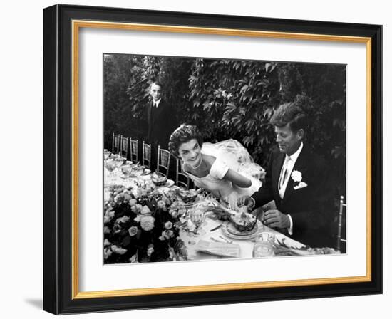 Sen. John Kennedy and His Bride Jacqueline in Their Wedding Attire-Lisa Larsen-Framed Photographic Print