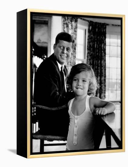 Sen. John Kennedy with Daughter Caroline After Democratic Party Named Him 1960 Pres. Candidate-Alfred Eisenstaedt-Framed Premier Image Canvas