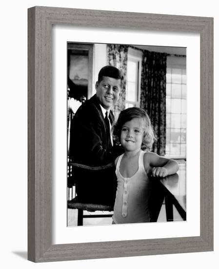 Sen. John Kennedy with Daughter Caroline After Democratic Party Named Him 1960 Pres. Candidate-Alfred Eisenstaedt-Framed Photographic Print