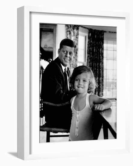 Sen. John Kennedy with Daughter Caroline After Democratic Party Named Him 1960 Pres. Candidate-Alfred Eisenstaedt-Framed Photographic Print