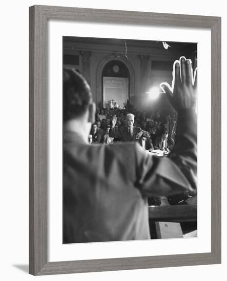 Sen. Joseph McCarthy Swearing in Hearing on Communisn where Hammet Suspected of Being a Communist-Hank Walker-Framed Premium Photographic Print