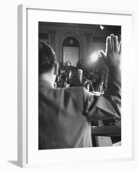 Sen. Joseph McCarthy Swearing in Hearing on Communisn where Hammet Suspected of Being a Communist-Hank Walker-Framed Premium Photographic Print