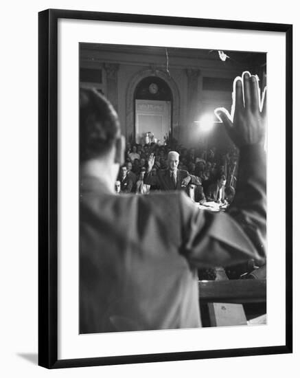 Sen. Joseph McCarthy Swearing in Hearing on Communisn where Hammet Suspected of Being a Communist-Hank Walker-Framed Premium Photographic Print