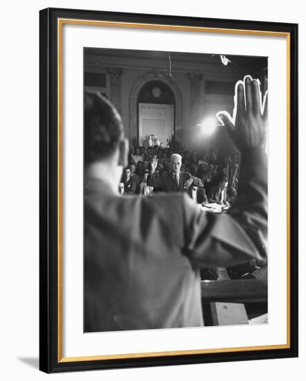 Sen. Joseph McCarthy Swearing in Hearing on Communisn where Hammet Suspected of Being a Communist-Hank Walker-Framed Premium Photographic Print