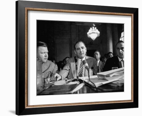 Sen. Joseph R. McCarthy Sitting with His Lawyer Roy M. Cohn During the Army-McCarthy Hearings-Yale Joel-Framed Photographic Print