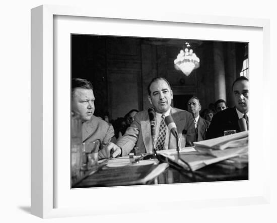 Sen. Joseph R. McCarthy Sitting with His Lawyer Roy M. Cohn During the Army-McCarthy Hearings-Yale Joel-Framed Photographic Print