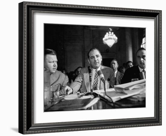 Sen. Joseph R. McCarthy Sitting with His Lawyer Roy M. Cohn During the Army-McCarthy Hearings-Yale Joel-Framed Photographic Print