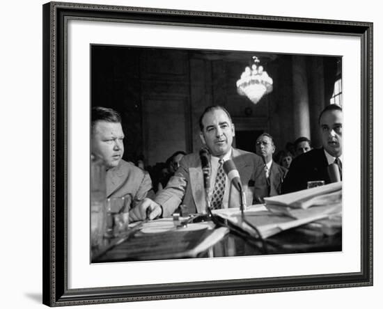 Sen. Joseph R. McCarthy Sitting with His Lawyer Roy M. Cohn During the Army-McCarthy Hearings-Yale Joel-Framed Photographic Print