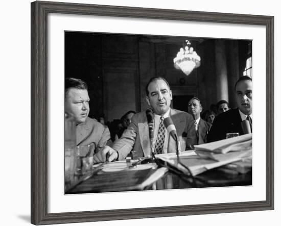 Sen. Joseph R. McCarthy Sitting with His Lawyer Roy M. Cohn During the Army-McCarthy Hearings-Yale Joel-Framed Photographic Print