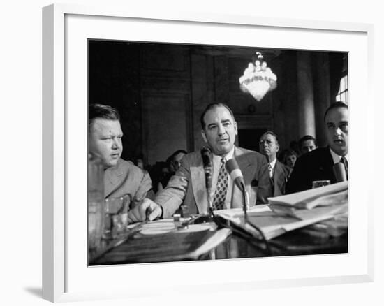 Sen. Joseph R. McCarthy Sitting with His Lawyer Roy M. Cohn During the Army-McCarthy Hearings-Yale Joel-Framed Photographic Print